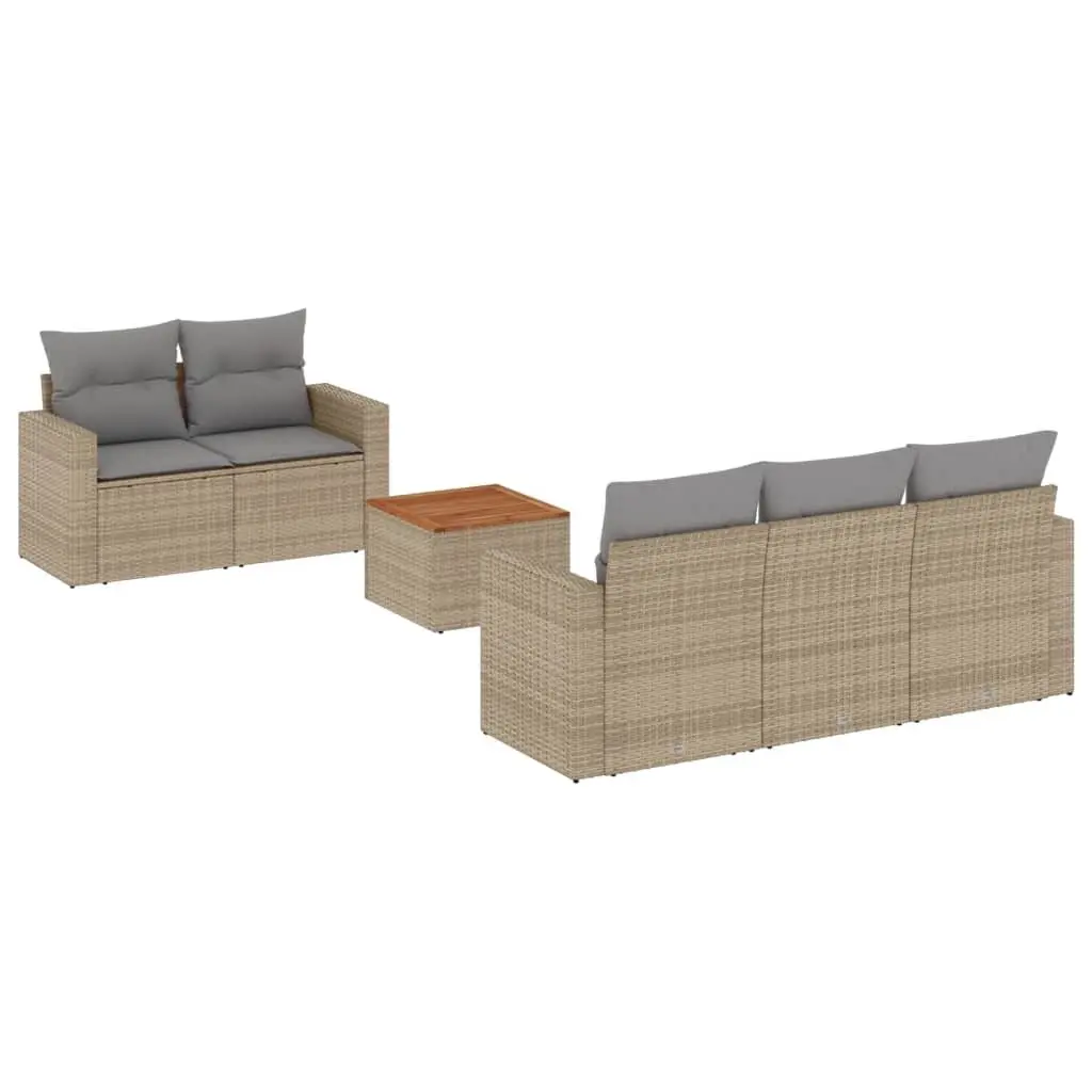 Garden Sofa Set PE Rattan Modular 6 Piece Outdoor Furniture Patio Beige with Cushions