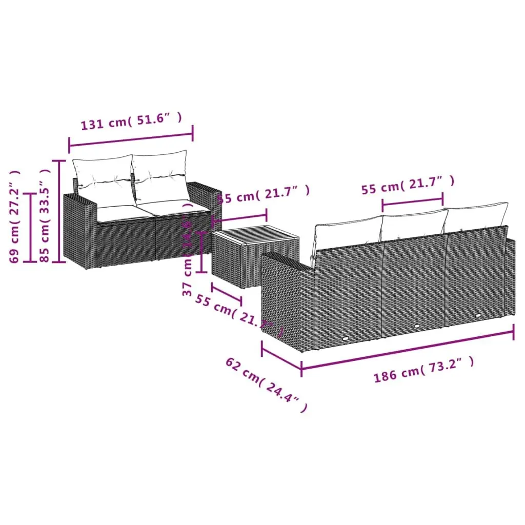 Garden Sofa Set PE Rattan Modular 6 Piece Outdoor Furniture Patio Beige with Cushions