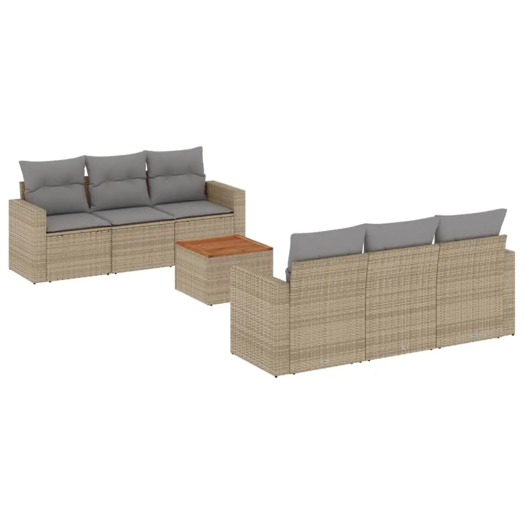 Garden Sofa Set 7 Piece Outdoor Furniture Patio Beige Cushions Poly Rattan