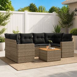 7 Piece Garden Sofa Set with Cushions Grey Outdoor Furniture Patio Sectional
