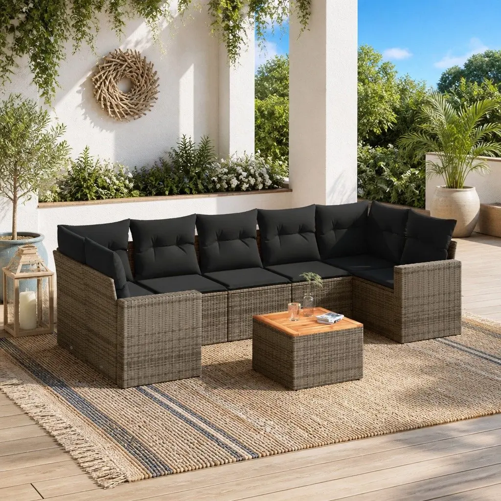 Garden Sofa Set 8 Piece Outdoor Furniture Grey Poly Rattan with Cushions Patio