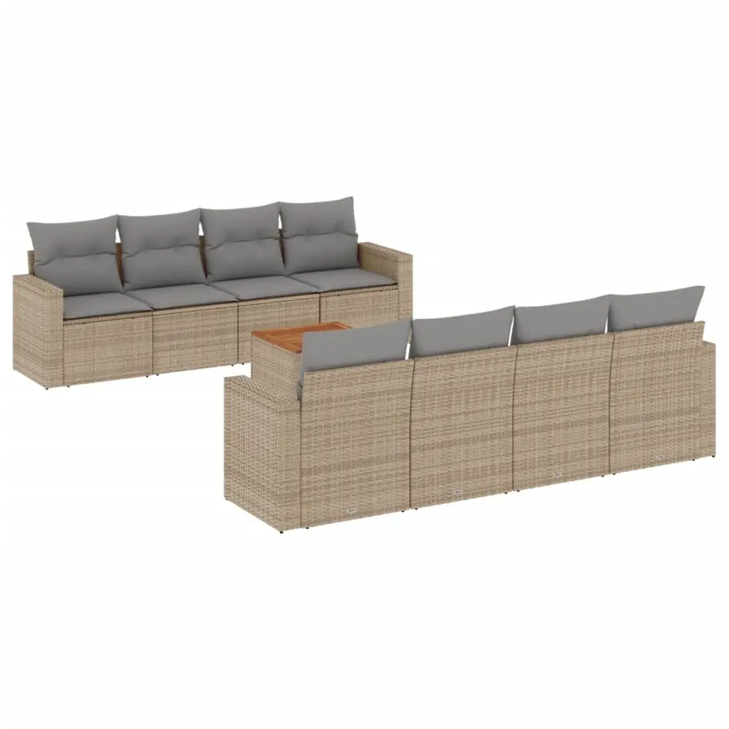 Garden Sofa Set 9 Piece Outdoor Furniture Beige Poly Rattan with Cushions Patio