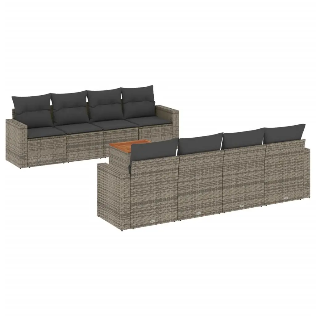 Garden Sofa Set 9 Piece Outdoor Furniture Grey Poly Rattan with Cushions Patio