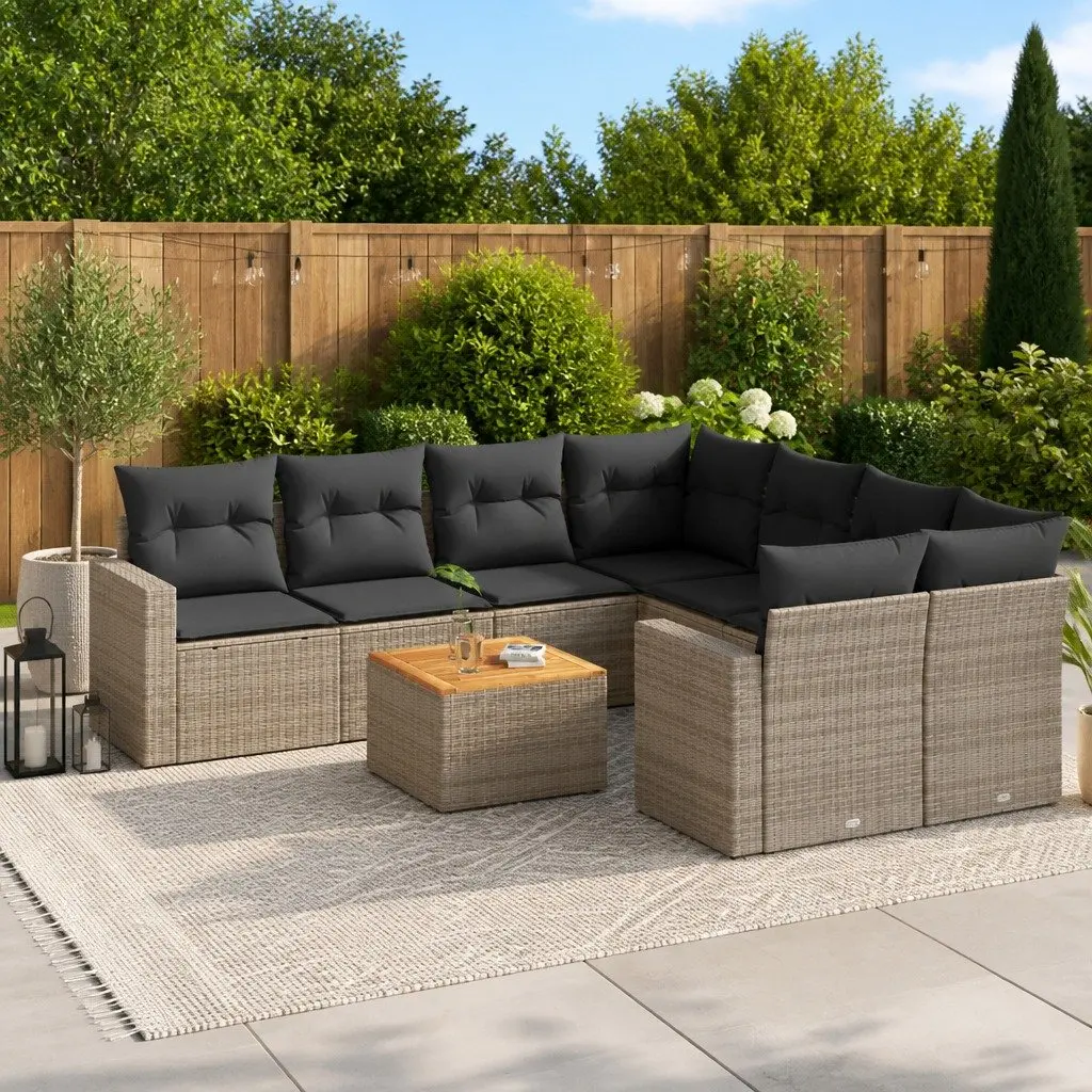Garden Sofa Set 9 Piece Outdoor Furniture Patio Lounge Grey Modular Cushions