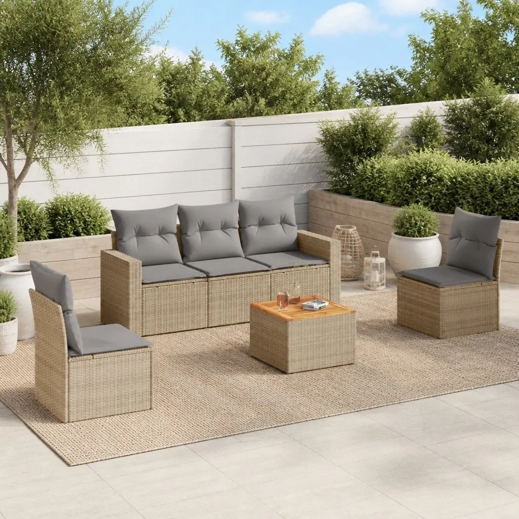 Garden Sofa Set 6 Piece Outdoor Furniture Beige Cushions Patio Seating