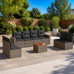 9 Piece Garden Sofa Set Outdoor Furniture Patio Lounge Suite Grey Cushions