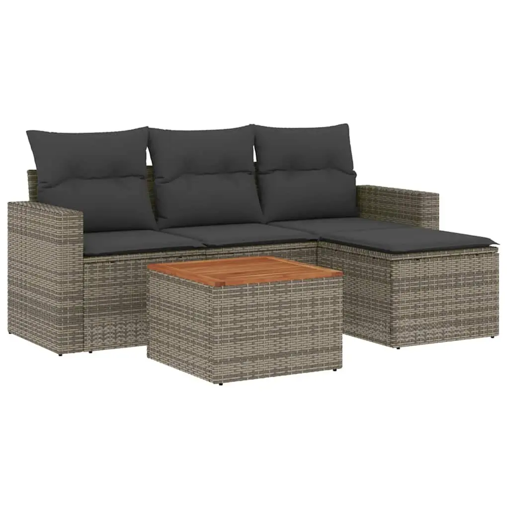 5 Piece Garden Sofa Set Poly Rattan Grey with Cushions Outdoor Patio Furniture