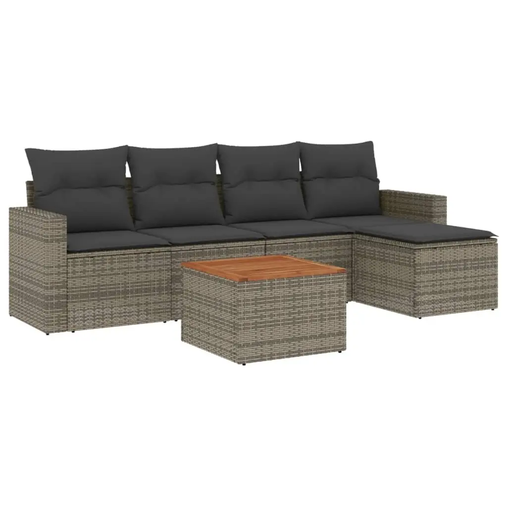 Garden Sofa Set 6 Piece Outdoor Furniture Patio Lounge Grey Poly Rattan Cushions