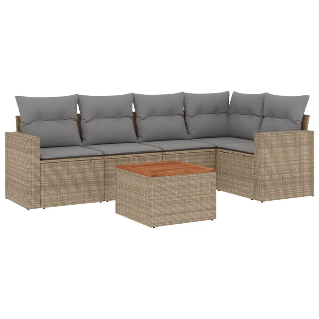 6 Piece Garden Sofa Set Outdoor Furniture Beige Cushions Patio Rattan Sectional