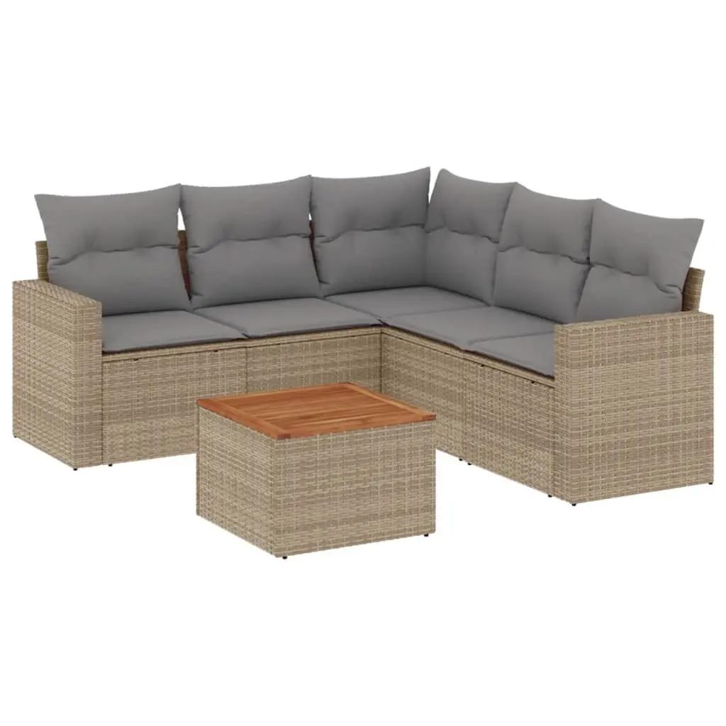 Garden Sofa Set 6 Piece Outdoor Furniture Beige Poly Rattan Modular Patio