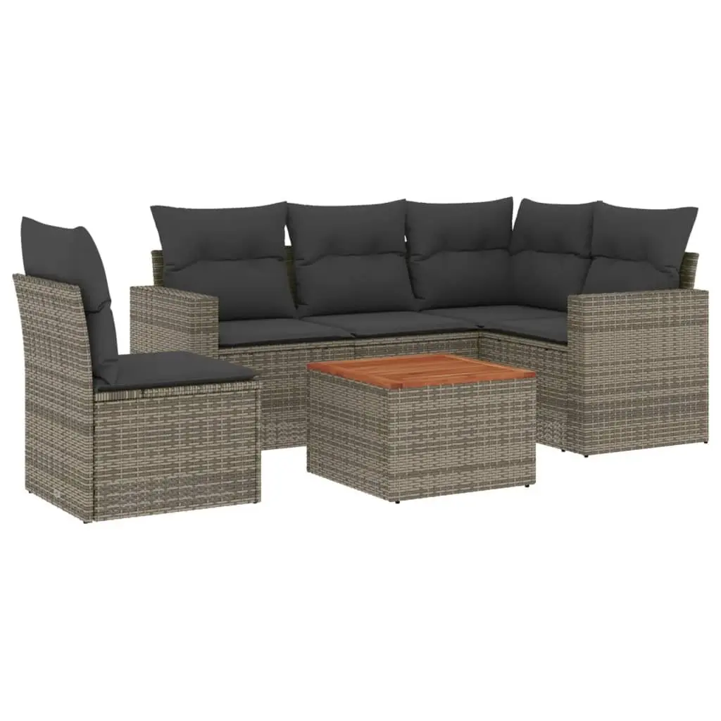 6 Piece Garden Sofa Set Grey Poly Rattan Outdoor Furniture