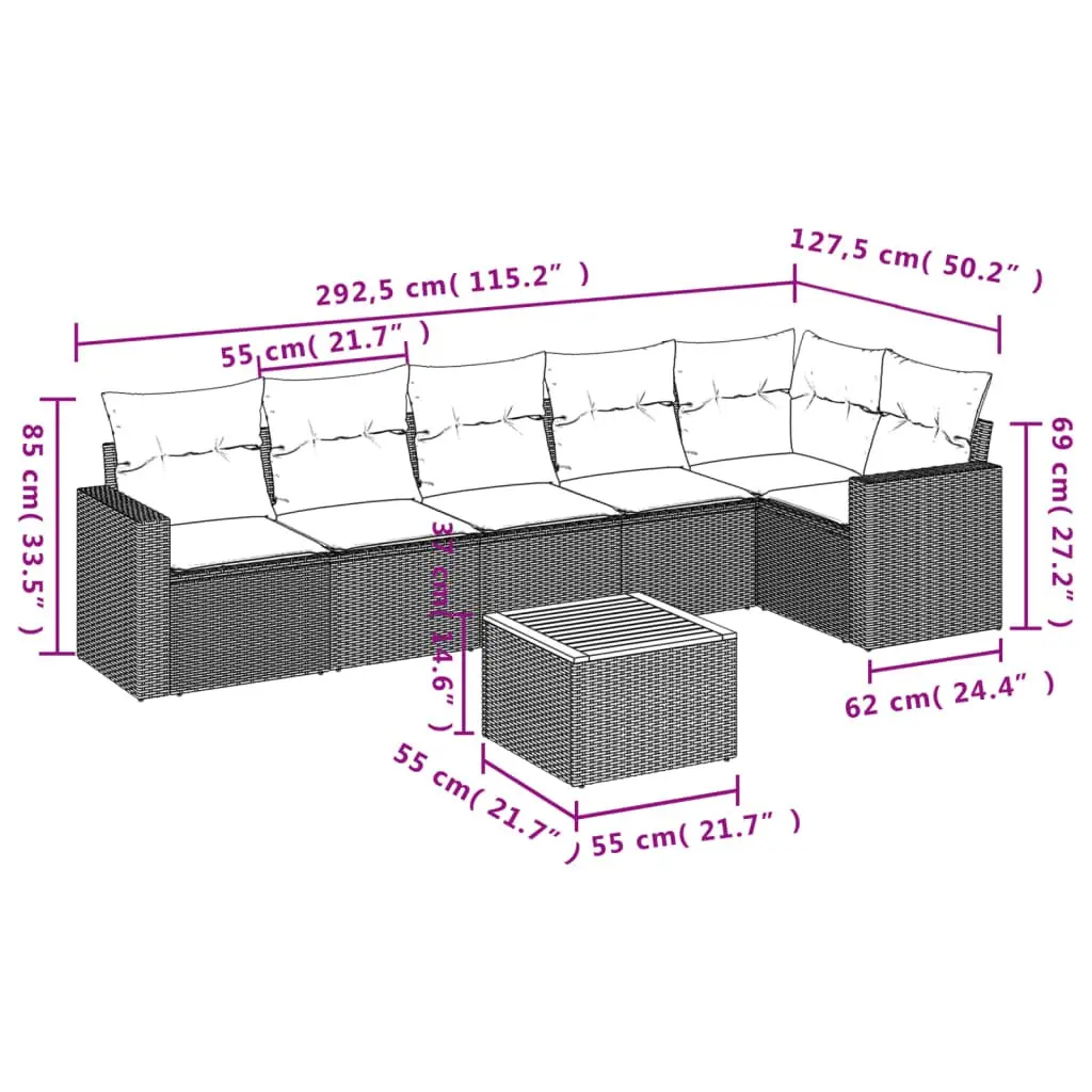 7 Piece Garden Sofa Set Outdoor Patio Furniture with Cushions Beige Rattan