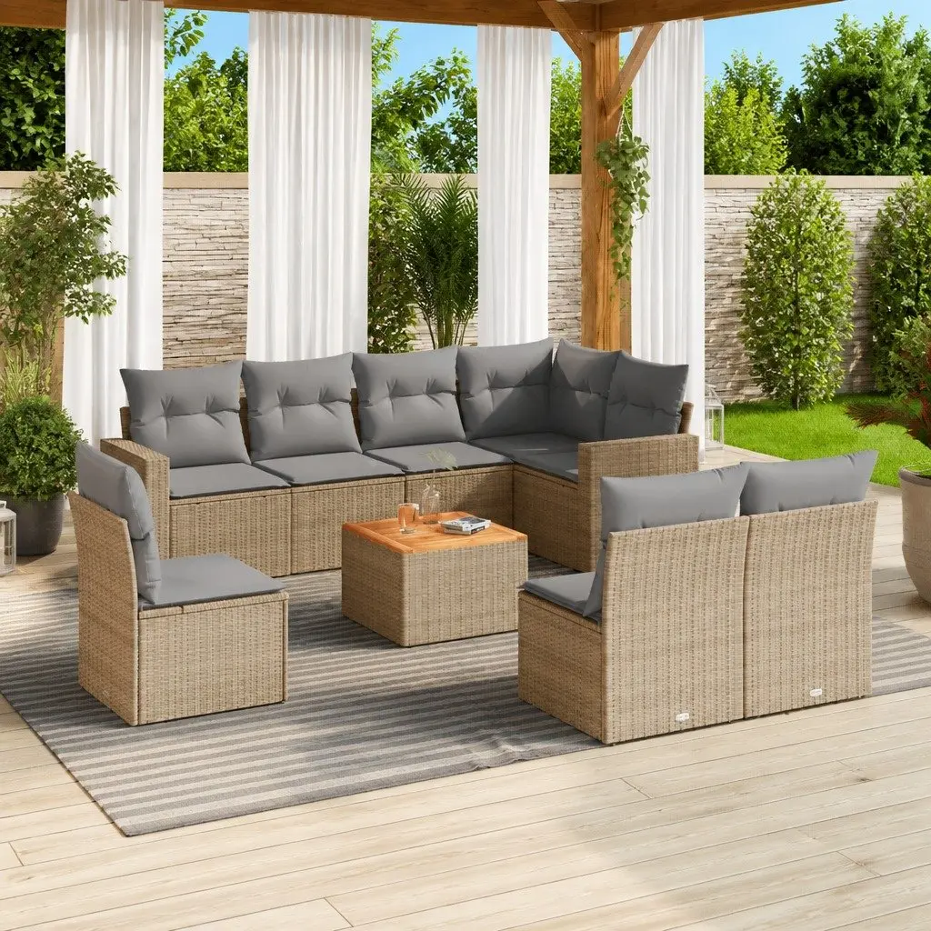 Garden Sofa Set PE Rattan 9 Piece Outdoor Furniture Modular Beige Cushioned
