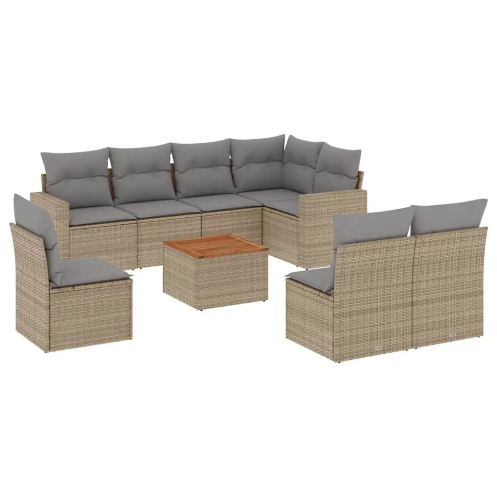 Garden Sofa Set PE Rattan 9 Piece Outdoor Furniture Modular Beige Cushioned
