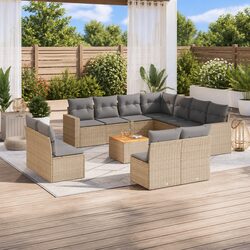 12 Piece Garden Sofa Set Beige Poly Rattan Outdoor Furniture with Cushions