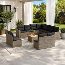 Garden Sofa Set 12 Piece Outdoor Furniture Patio Grey Poly Rattan Modular