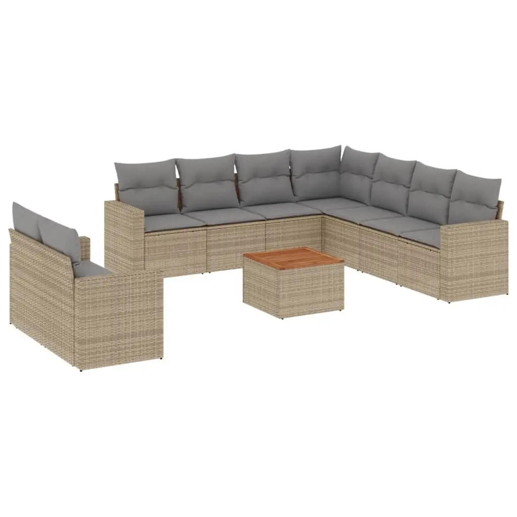 Garden Sofa Set PE Rattan Modular 10 Piece Outdoor Furniture Patio Beige with Cushions