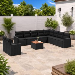 Practical 11 Piece Black Rattan Sofa Set for Your Patio