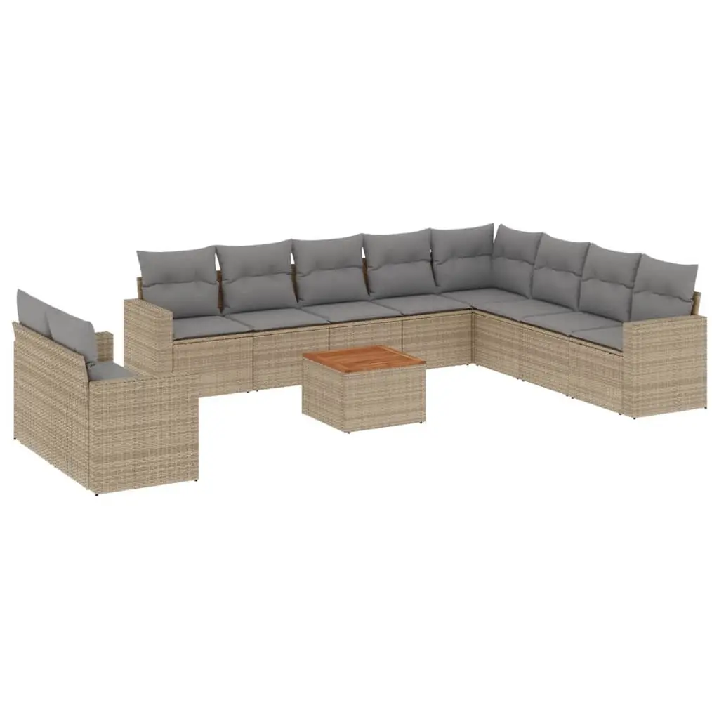 11 Piece Outdoor Garden Sofa Set with Cushions Beige Poly Rattan Patio Furniture