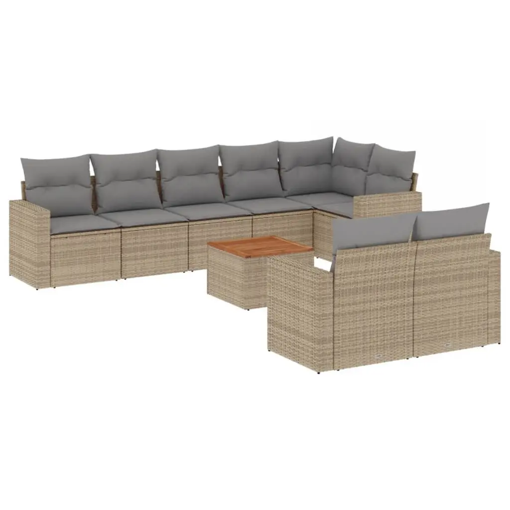 Garden Sofa Set 9 Piece Outdoor Furniture Beige Poly Rattan Patio Lounge Modular