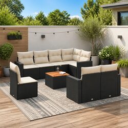 Garden Sofa Set 9 Piece Outdoor Furniture Black Patio Seating with Cushions