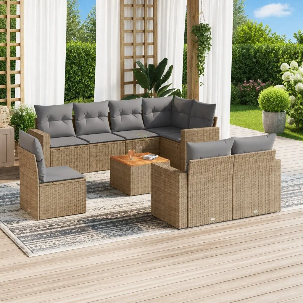 Garden Sofa Set Modular Outdoor Furniture 9 Piece Beige Poly Rattan