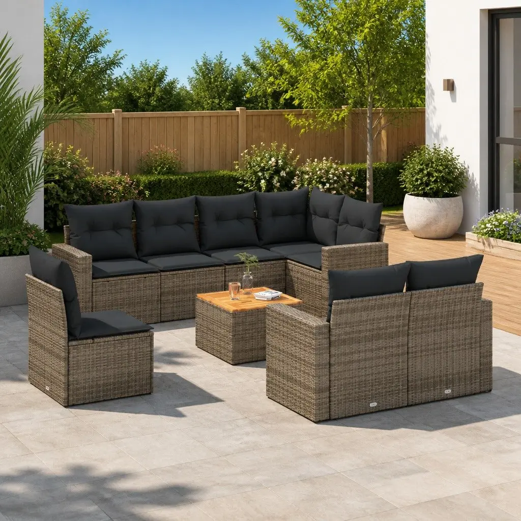 Garden Sofa Set Poly Rattan 9 Piece Modular Outdoor Furniture Grey