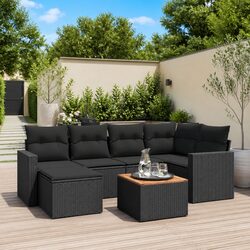 Practical 7-Piece Black Rattan Outdoor Sofa Set