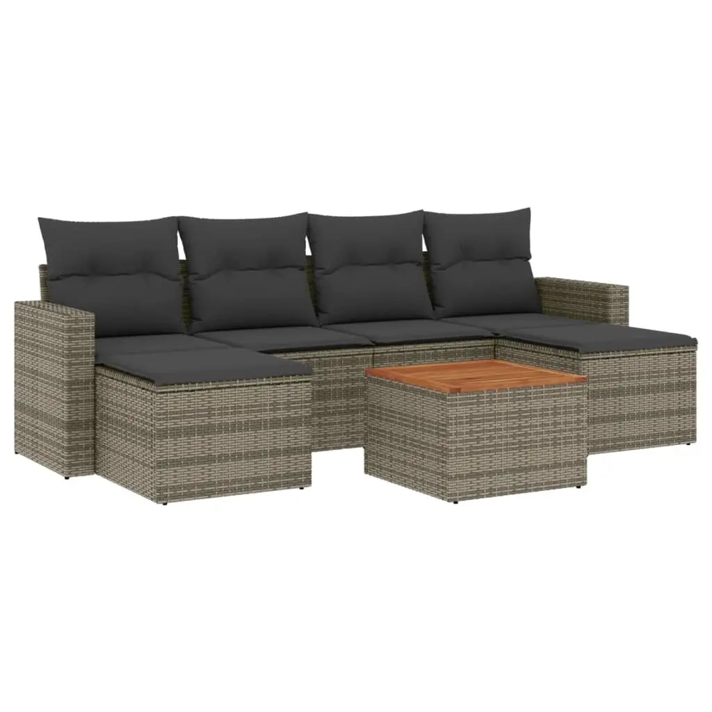 Outdoor Sectional Sofa Set 7 Piece Grey Poly Rattan Garden Seating with Cushions