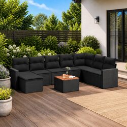 Practical 9-Piece Black Rattan Sofa Set for Your Yard