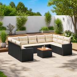 Outdoor Sectional Sofa Set 10 Piece Garden Furniture Black Poly Rattan with