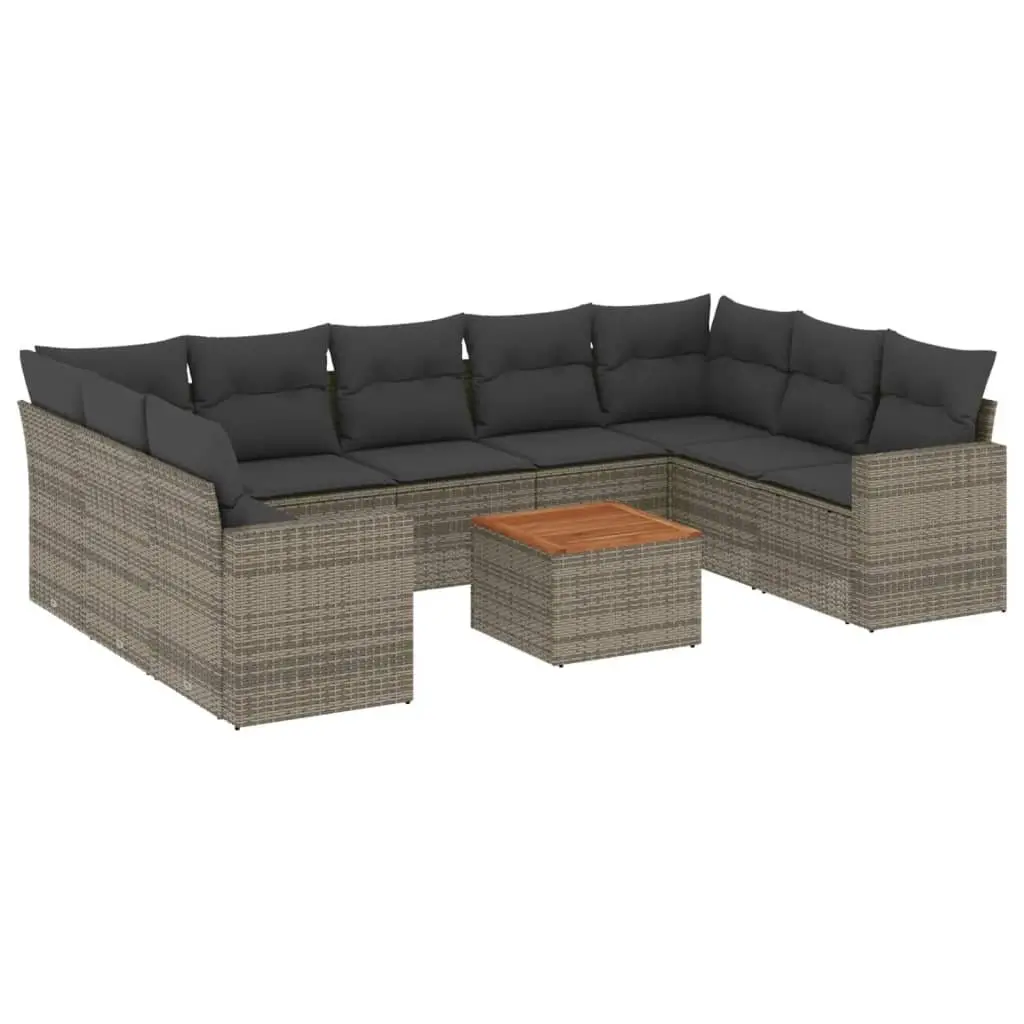 Outdoor Sectional Sofa Set 10 Piece Garden Furniture Grey Poly Rattan with