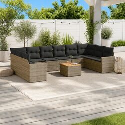 11 Piece Grey Rattan Sofa Set for Outdoors