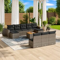 Outdoor Sectional Sofa Set 11 Piece Grey Poly Rattan Garden Furniture with