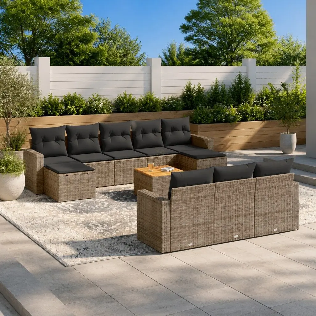 Outdoor Sectional Sofa Set 11 Piece Garden Furniture Grey Poly Rattan with