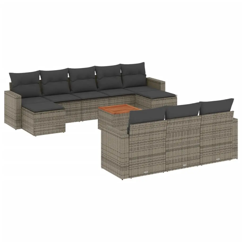 Outdoor Sectional Sofa Set 11 Piece Garden Furniture Grey Poly Rattan with