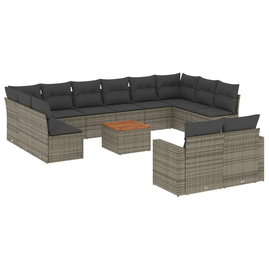 13 Piece Garden Sectional Sofa Set Grey PE Rattan Patio Furniture