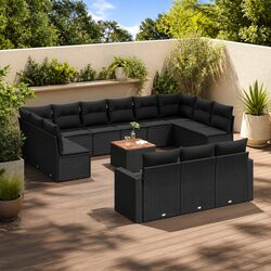 14 Piece Black Garden Sofa Set for Outdoor Comfort