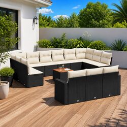 Versatile 14 Piece Black Rattan Outdoor Sofa Set