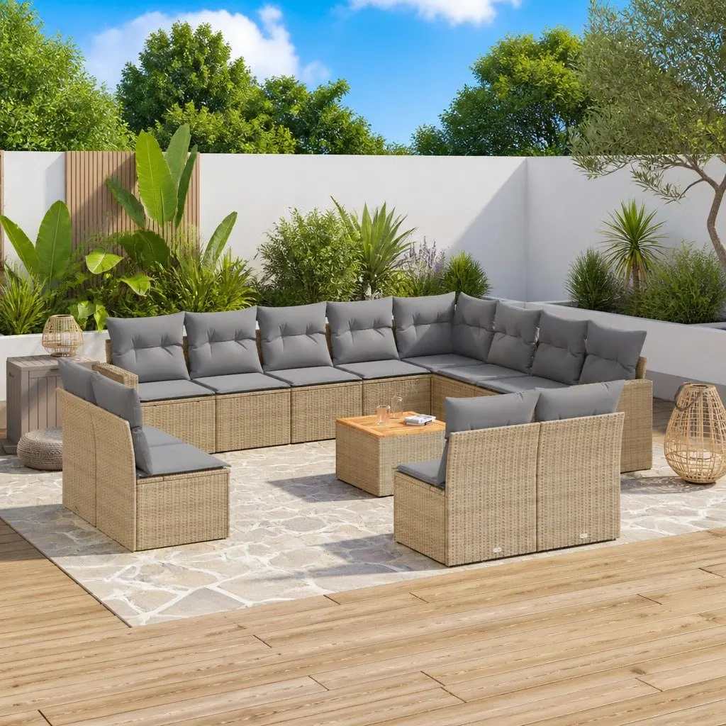 Outdoor Sectional Sofa Set PE Rattan 13 Piece Patio Garden Furniture Beige with Cushions