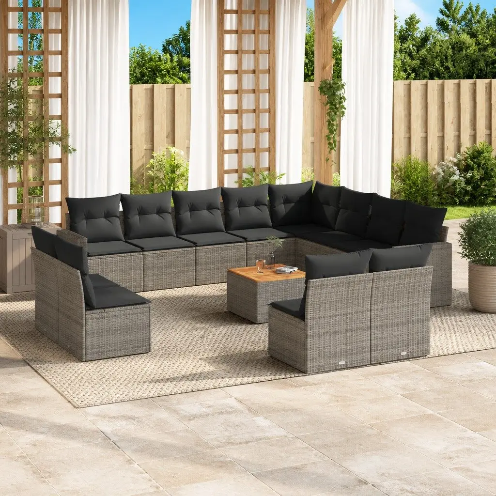Outdoor Sectional Sofa Set PE Rattan 13 Piece Grey Modular Garden Furniture with Cushions