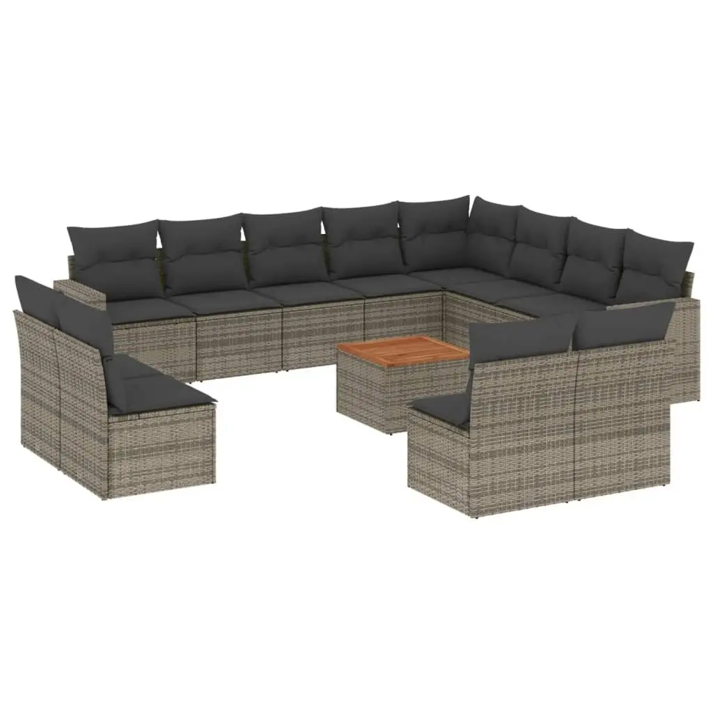 Outdoor Sectional Sofa Set PE Rattan 13 Piece Grey Modular Garden Furniture with Cushions