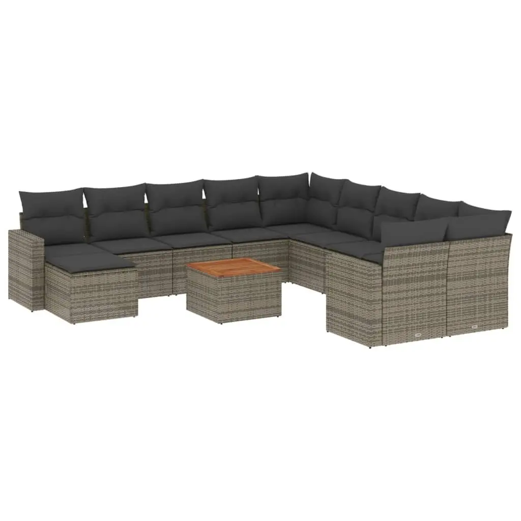 12 Piece Outdoor Sectional Sofa Set Grey PE Rattan with Acacia Wood Table