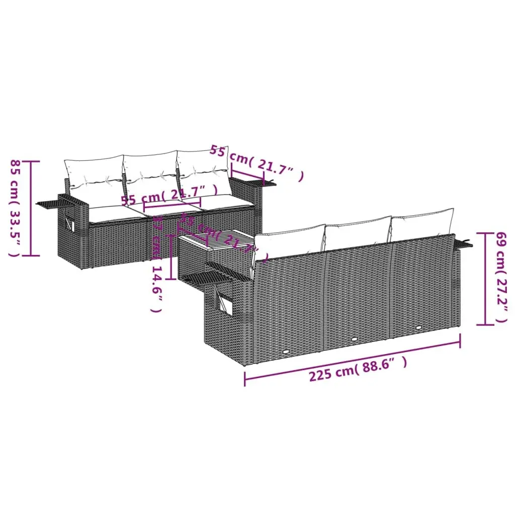 7 Piece Outdoor Garden Sofa Set Grey PE Rattan Sectional with Acacia Wood Table Top