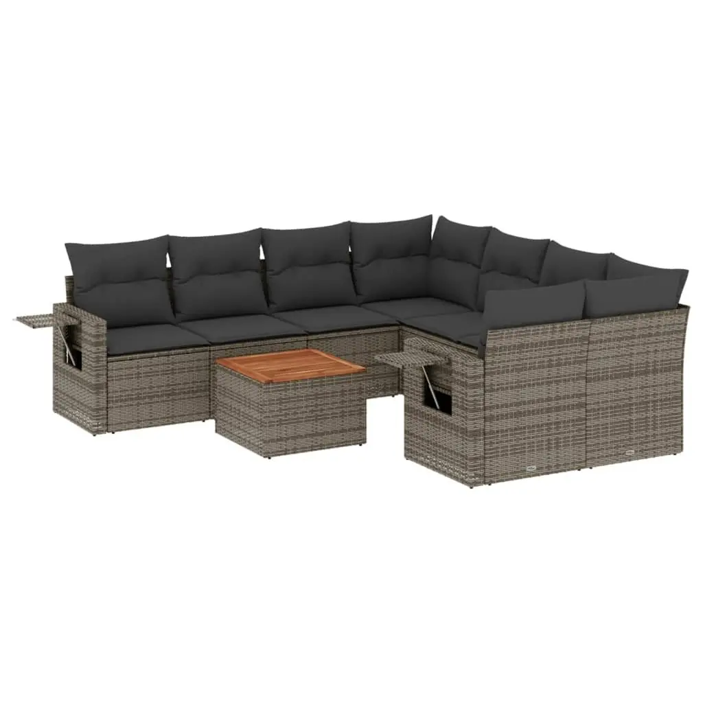 Outdoor Sectional Sofa Set 9 Piece Garden Furniture Grey Poly Rattan with