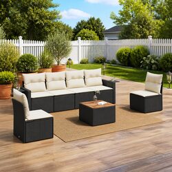 Practical 7-Piece Black Garden Sofa Set