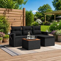 Versatile Black Poly Rattan Outdoor Sectional Sofa Set