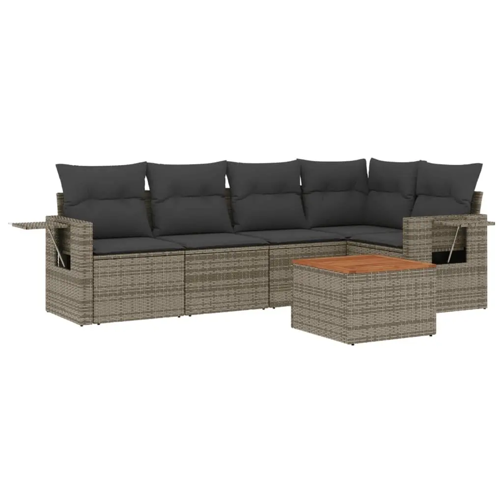 Outdoor Sectional Sofa Set 6 Piece Grey Poly Rattan Garden Furniture with