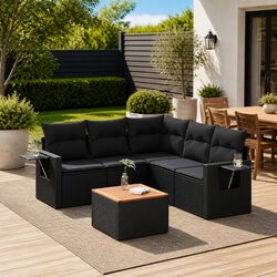 Practical 6-Piece Black Outdoor Sofa for Entertaining