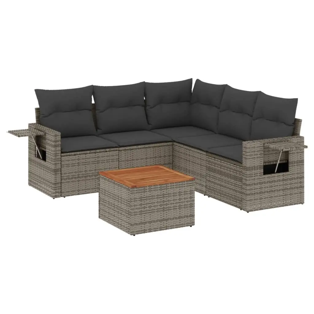 Outdoor Sectional Sofa Set 6 Piece Grey Poly Rattan Garden Furniture with